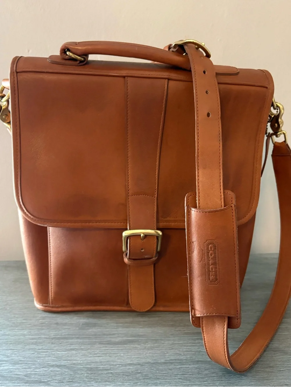 Coach Vintage Leather Emerson Laptop Bag with Brass Hardware